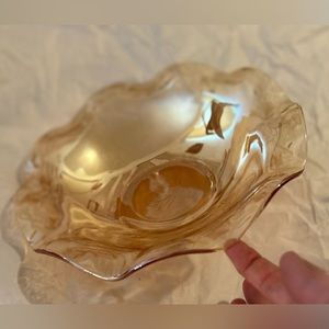 Vintage Jeanette Floragold Iridescent glass bowl. 9.5”